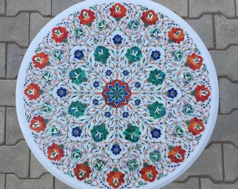 24-Zoll-weiße Marmor-Inlay-Tischplatte