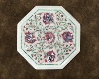 Weißer Marmor Untersetzer Handgefertigte Inlay mit Natürlichen Perlmutt Haus Dekorative Geschenke