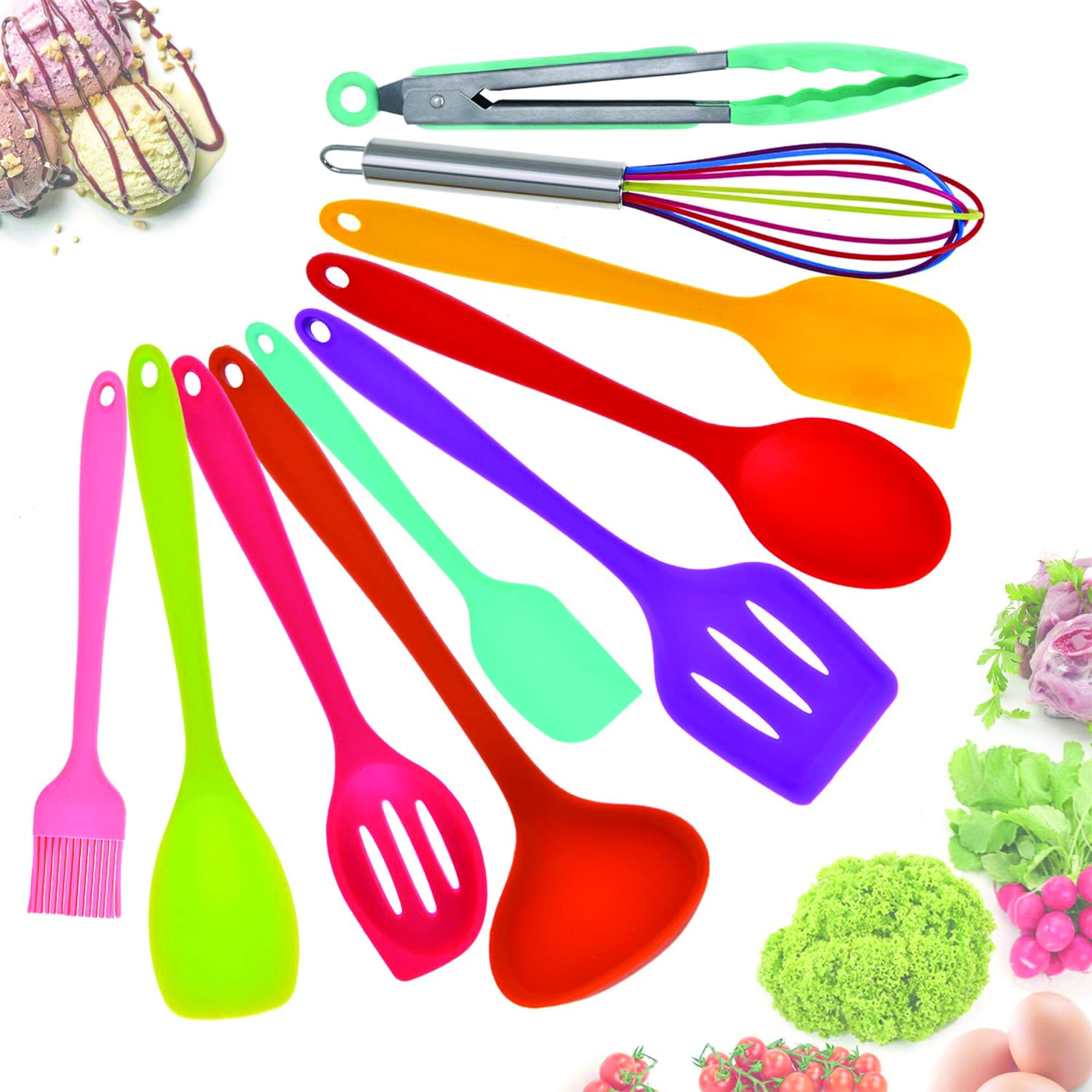 Silicone 10 Piece Kitchen Utensils Set Multi Color Etsy