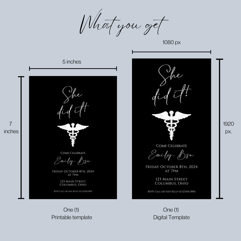 digital and printable graduation invitation for nurses