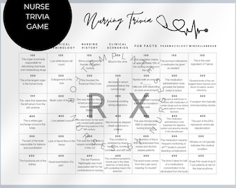 Jeu-questionnaire sur les soins infirmiers pour les fêtes de fin d'études, école d'infirmières, plaisir de la semaine des infirmières, renforcement d'équipe, jeux IA et IAA, téléchargement immédiat, imprimable