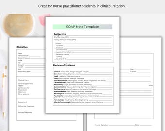 Plantilla de nota SOAP para enfermeras, enfermeras profesionales, estudiantes de enfermería y estudiantes de enfermería práctica para imprimir o usar en una tableta en la práctica clínica.