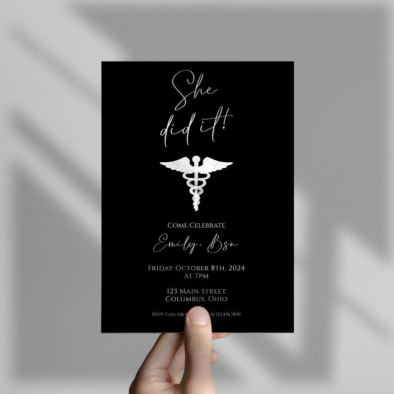 She did it graduation invitation, black