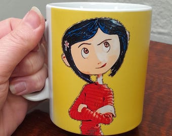 Personalized Coraline Mug: Gothic Fan Gift, Custom Name