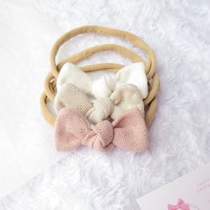 Pick and mix set of 3 Baby Girl Soft Headband Bows, Pink, White, beige Knot Baby Bows, Pack of baby headbands for newborns, baby gift