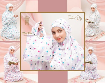 Dotty Batik Rayon Mukena Prayer Set with Tote Bag