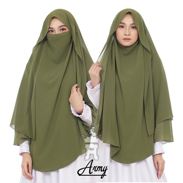 Two Layers Instant Hijab with Niqab, Instant Khimar, Hijab Prayer, Long Veil, Big Hijab, Bergo Madinah, French Khimar for Moslem Prayer Gift