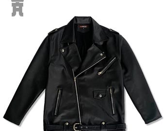 Black Vegan Leather Biker Jacket – Moto Streetwear Outerwear, Unisex Fall Winter Style