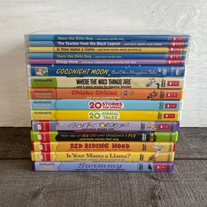 DVD de Scholastic // Tú eliges // Libros de Scholastic // Strega Nona, Mama A Llama, Buenas noches, Luna, Donde viven los monstruos, Chicka Chicka Boom