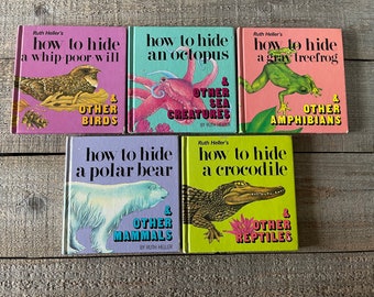 Vintage "How to Hide.." Books by Ruth Heller // Set of 5 // Crocodile, Gray Treefrog, Octopus, Polar Bear, Whip Poor Will // 1980's