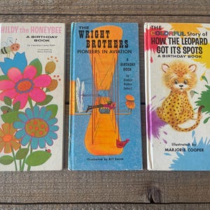 1970's Illustrierte Geburtstagskarten Gibson Story Book Greetings // Einzeln Verkauft // Leopard Got Spots, Hildy the Honeybee, Wright Brothers