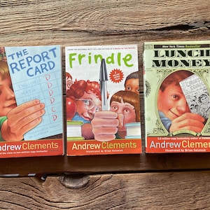 Libros vintage de Andrew Clements // Usted elige // Dinero del almuerzo, La boleta de calificaciones, Frindle