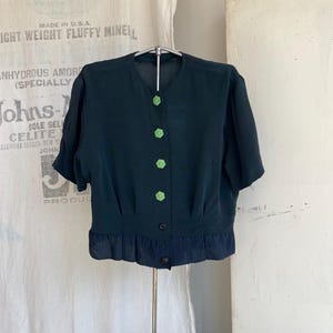1940s Emerald Green Rayon Blouse