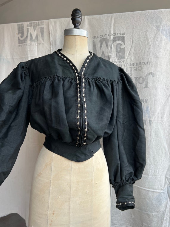 XS S / Vintage Antique Victorian 1800s 1900s Black Top Blouse Huge 