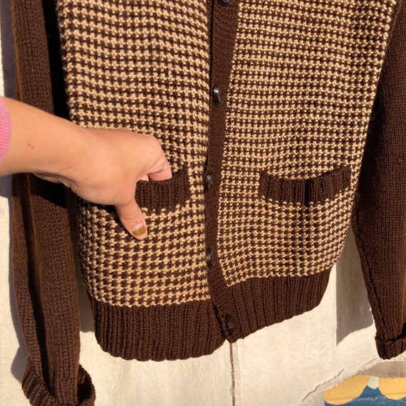 S / Vintage 1940s 1950s Brown and Cream Checkered… - image 3