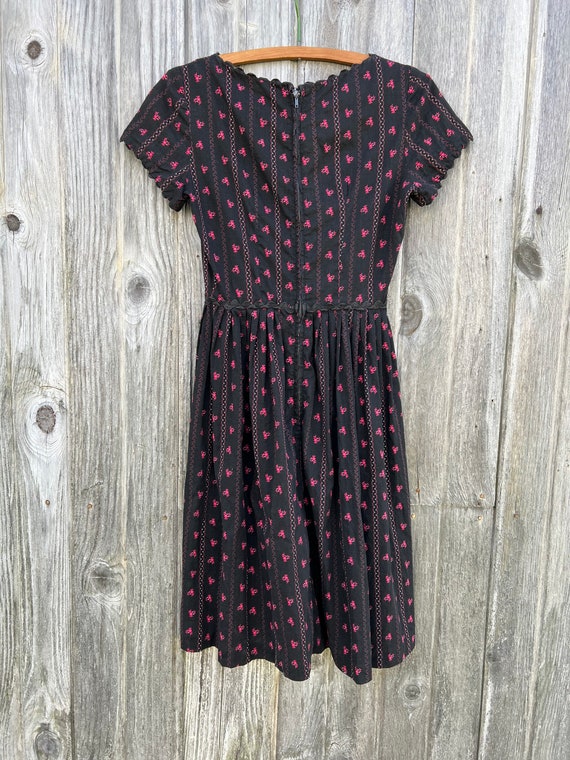 XXS / Vintage 1950s Black and Pink Floral Dress - image 6