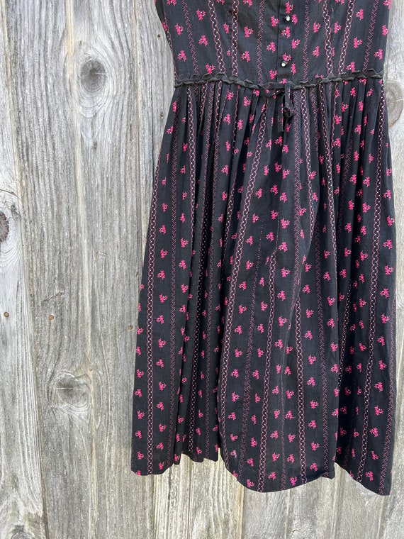 XXS / Vintage 1950s Black and Pink Floral Dress - image 8