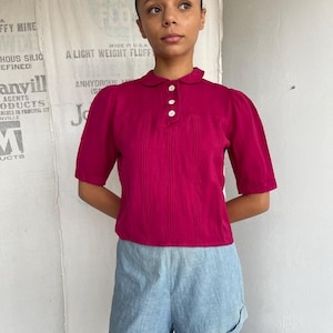 1940s Magenta Puff Sleeve Blouse
