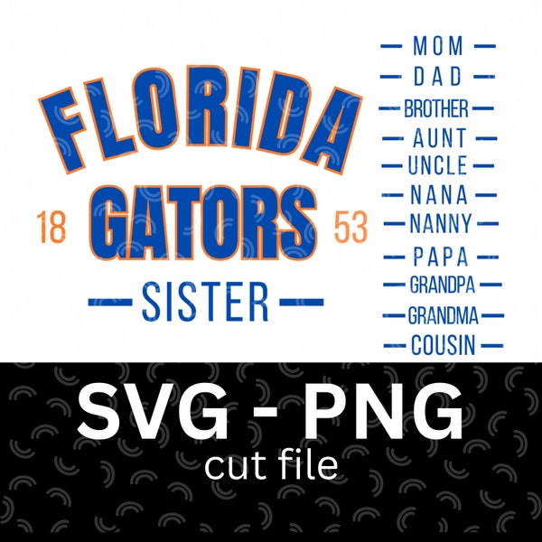 Florida Gators 1853 sister, brother, dad, mom, etc. - png and svg - NCAA college sports, gators, florida gators, svg png - instant download