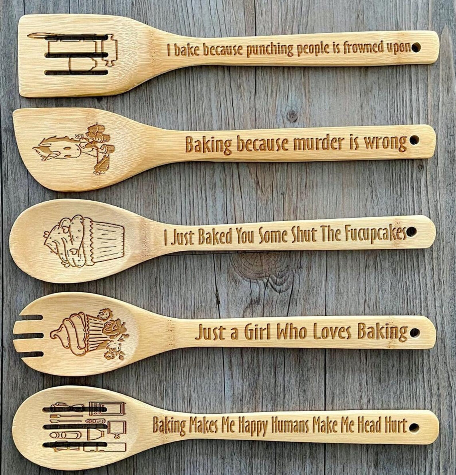 Baking Bamboo Spoon Set Baking Gifts Bamboo Spoons Cooking Etsy
