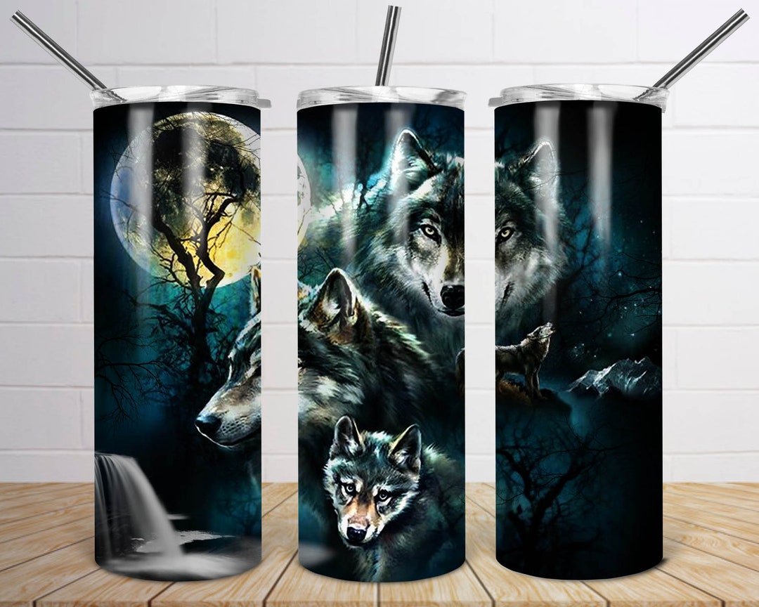 20 Oz Skinny Tumbler Sublimation Wolf Face Moon Designs for Straight ...