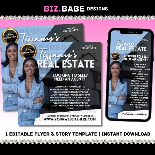 Canva Flyer Template | PRINT OR POST | Real Estate Agent E-flyer | Business Flyer, Social Media Flyer, Instagram Flyer