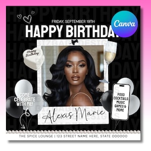 Birthday Party Flyer, Women&#39;s Birthday Flyer, Birthday Girl, Event Flyer, Club Flyer, Birthday Bash, Birthday Flyer, Canva Template