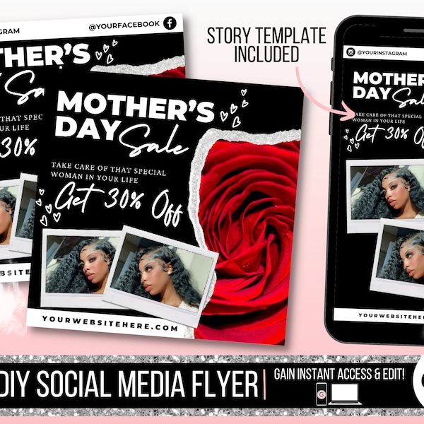 Canva Flyer Template | PRINT OR POST | Red Mother's Day Sale E-flyer | Social Media Flyer, Instagram Flyer, Boutique Flyer