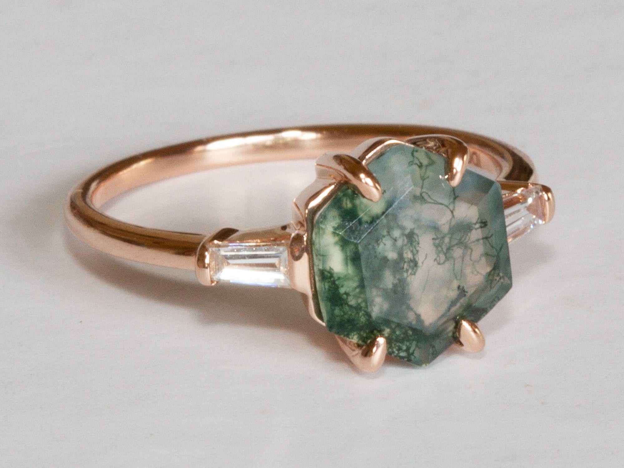 Hexagon Moss Agate Ring Moss Agate Engagement Ring Hexagon Etsy