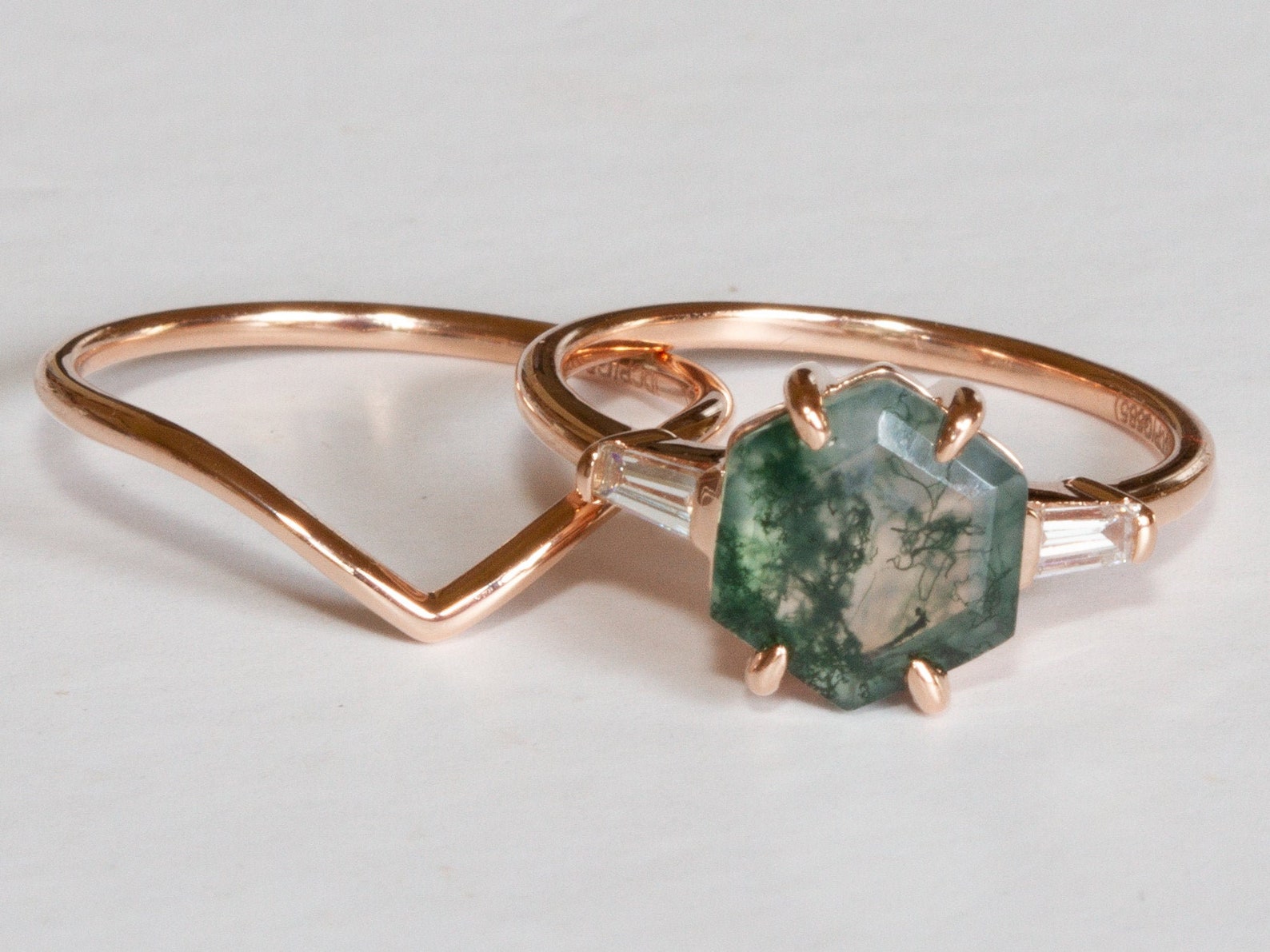 Hexagon Moss Agate Ring Moss Agate Engagement Ring Hexagon | Etsy