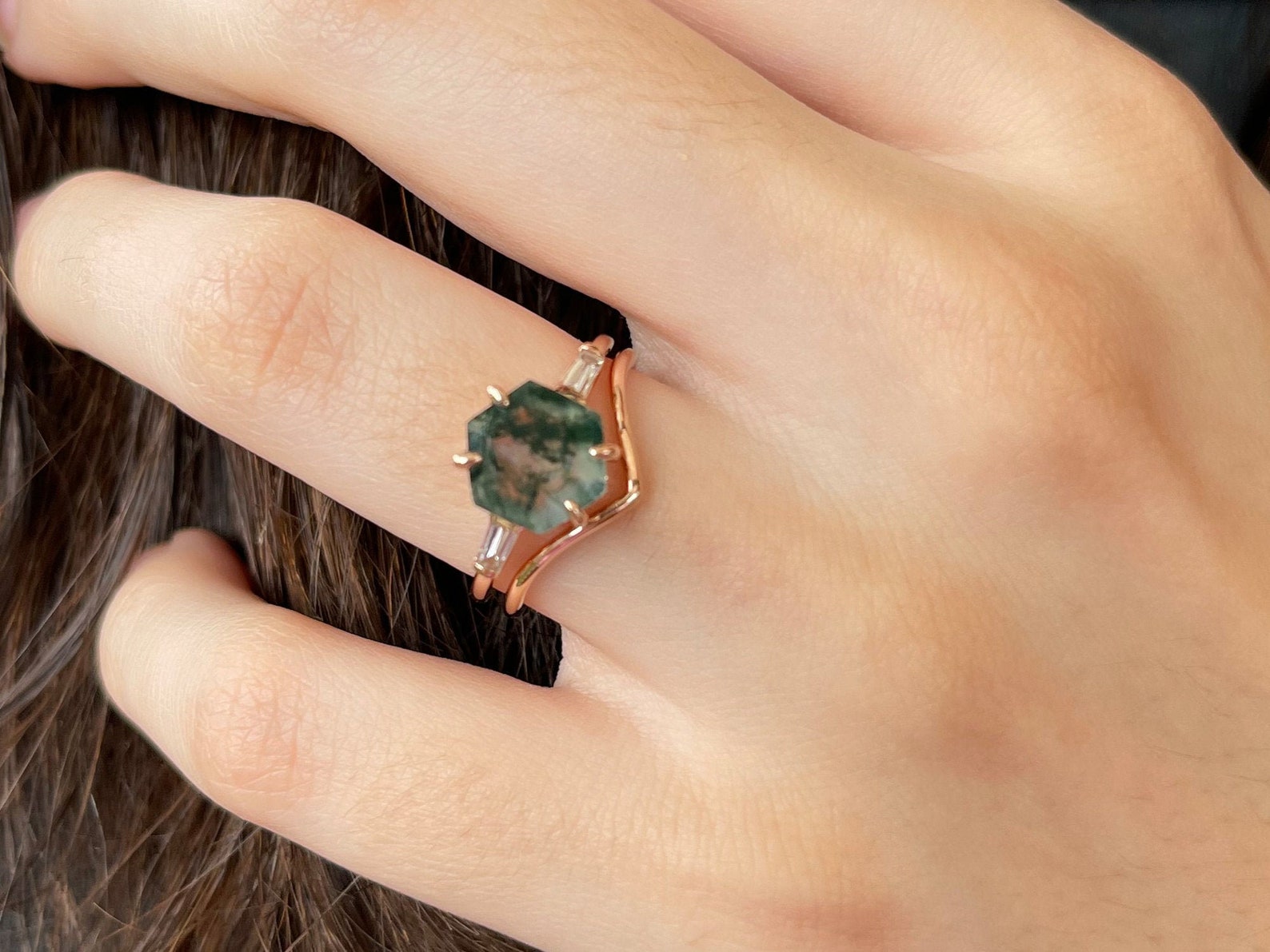 Hexagon Moss Agate Ring Moss Agate Engagement Ring Hexagon | Etsy