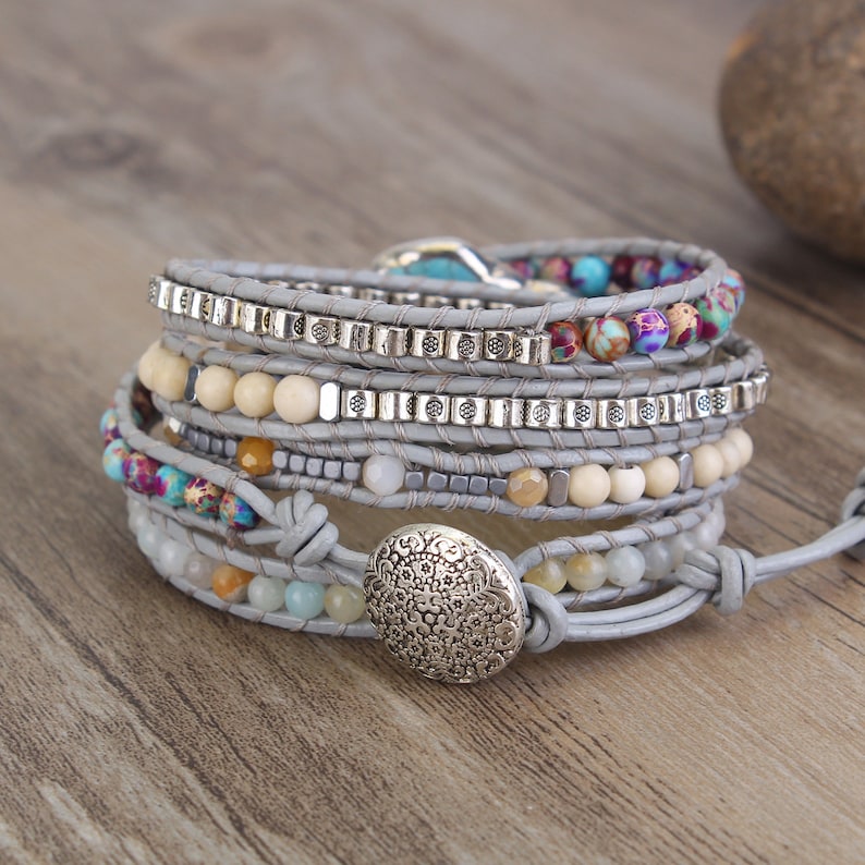 Handmade Natural Wrap Bracelets,Variety Beads Strand Bracelet for Mom Turquoise Bracelets