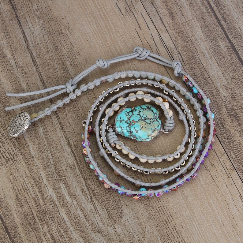 Handmade Natural Wrap Bracelets,Variety Beads Strand Bracelet for Mom Turquoise Bracelets
