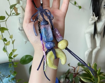 Chunky Salt Dough Keychain: Hand-Painted Moon Stars, Asian Street Style Accessory