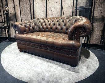 Vintage 2-3 Sitzer Chesterfield Ledersofa 170cm