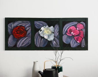 Abstrakte Kunst Malerei Leinwand Blumen 40x100cm