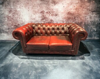 Vintage Chesterfield 2-Sitzer Ledersofa 180cm