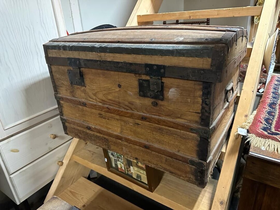 Antique Metal Chest 81x54x45cm Etsy