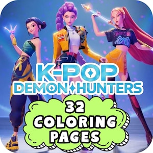 K-Pop Demon Hunters Coloring Pages – Printable Anime Girl Group vs Monsters | Kpop Coloring Book for Teens & Fans | Digital Download PDF