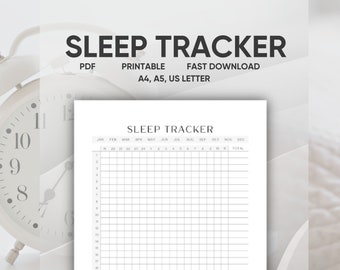 印刷可能な睡眠トラッカーで睡眠習慣を改善 | 睡眠パターン、睡眠時間、睡眠の質、目標を追跡 | すぐにダウンロード