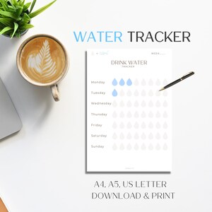 Druckbares Trink Tracker für den täglichen Gebrauch, Trink Tracker, Trink Tracker, Wohlbefinden und Gesundheit, A4, A5, US Letter