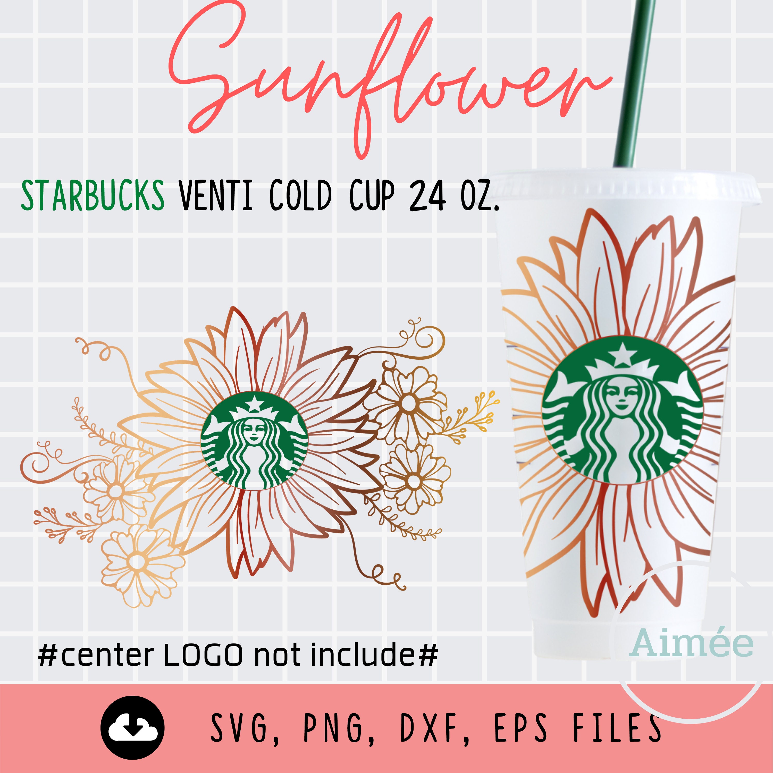 Download Sunflower with Floral Full Wrap For Starbucks Venti size ...