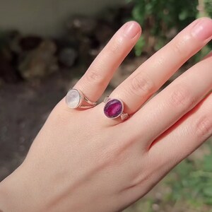 Natural Amethyst 925 Sterling Silver Ring,Handmade Dainty Jewelry,18K Gold,Rose Gold Plated Rainbow Moon Stone Gift for her
