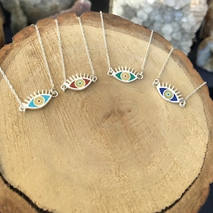 Evil Eye Necklace Natural Turquoise, Coral, Malachite, Lapis Lazuli, 925  Sterling Silver Necklace Dainty Handmade Gemstone Jewelry