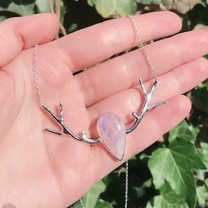 Natürliche Mondstein Rentier Halskette zierliche 925 Sterling Silber Anhänger Handgemacht Edelstein Schmuck