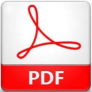 May include: A square icon with rounded corners featuring a white background on the top portion and a solid red rectangular base at the bottom. A stylized red graphic symbol is centered in the white area, and the white text PDF is centered in the red base.