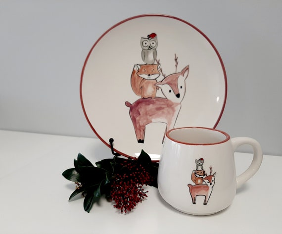 Vajilla Animales del bosquepintada a mano para ninos personalizable fabricada en ceramica Etsy Espana