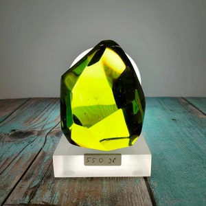 Natural polished cutting andara crystal green yellow 550gr with base for collection