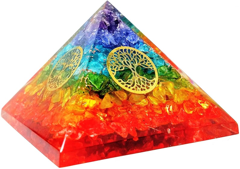 Chakra Stones Pyramid Orgonite Pyramid Used for EMF Protection Meditation Crystal Healing and Chakra and Reiki Work