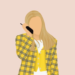 Cher Horowitz, Clueless, Clueless Movie Poster, Minimalist Movie Art, Faceless Art, 90s Movies, 90s wall art, Clueless Art Print